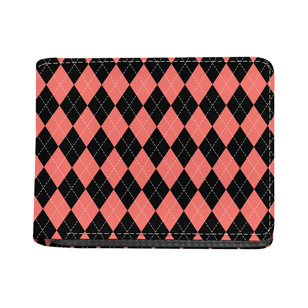 Black And Coral Argyle Pattern Print Bifold Wallet