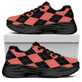 Black And Coral Argyle Pattern Print Black Chunky Shoes