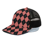Black And Coral Argyle Pattern Print Black Mesh Trucker Cap