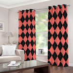 Black And Coral Argyle Pattern Print Blackout Grommet Curtains