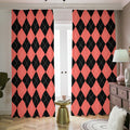Black And Coral Argyle Pattern Print Dimout Pencil Pleat Curtains