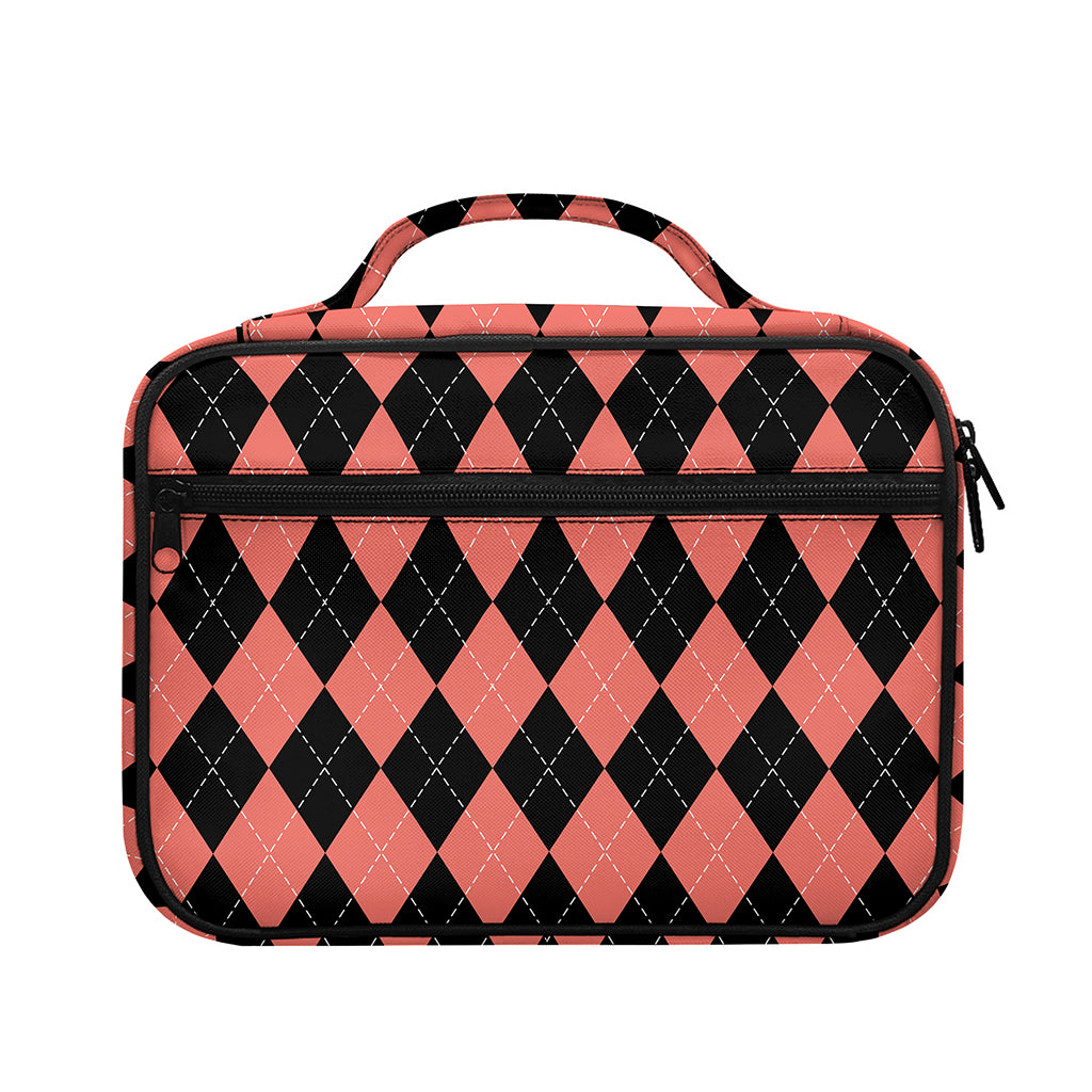 Black And Coral Argyle Pattern Print Briefcase Bible Bag