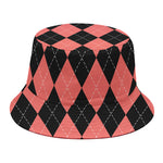 Black And Coral Argyle Pattern Print Bucket Hat