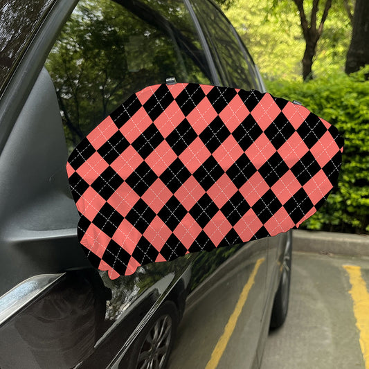 Black And Coral Argyle Pattern Print Car Side Mirror Covers