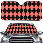 Black And Coral Argyle Pattern Print Car Windshield Sun Shade