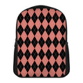 Black And Coral Argyle Pattern Print Casual Backpack
