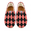 Black And Coral Argyle Pattern Print Casual Shoes