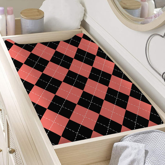 Black And Coral Argyle Pattern Print Changing Pad Cover
