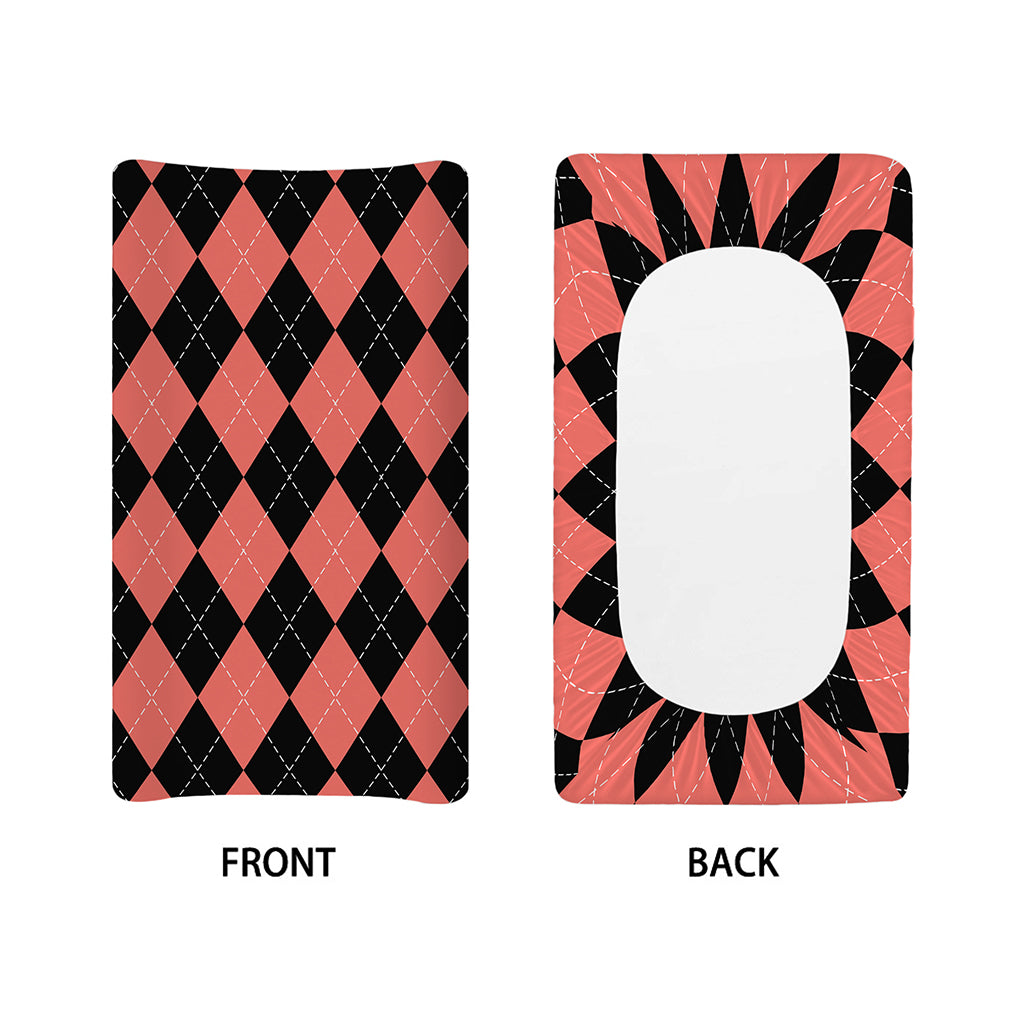 Black And Coral Argyle Pattern Print Changing Pad Cover