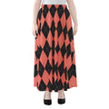 Black And Coral Argyle Pattern Print Chiffon Maxi Skirt