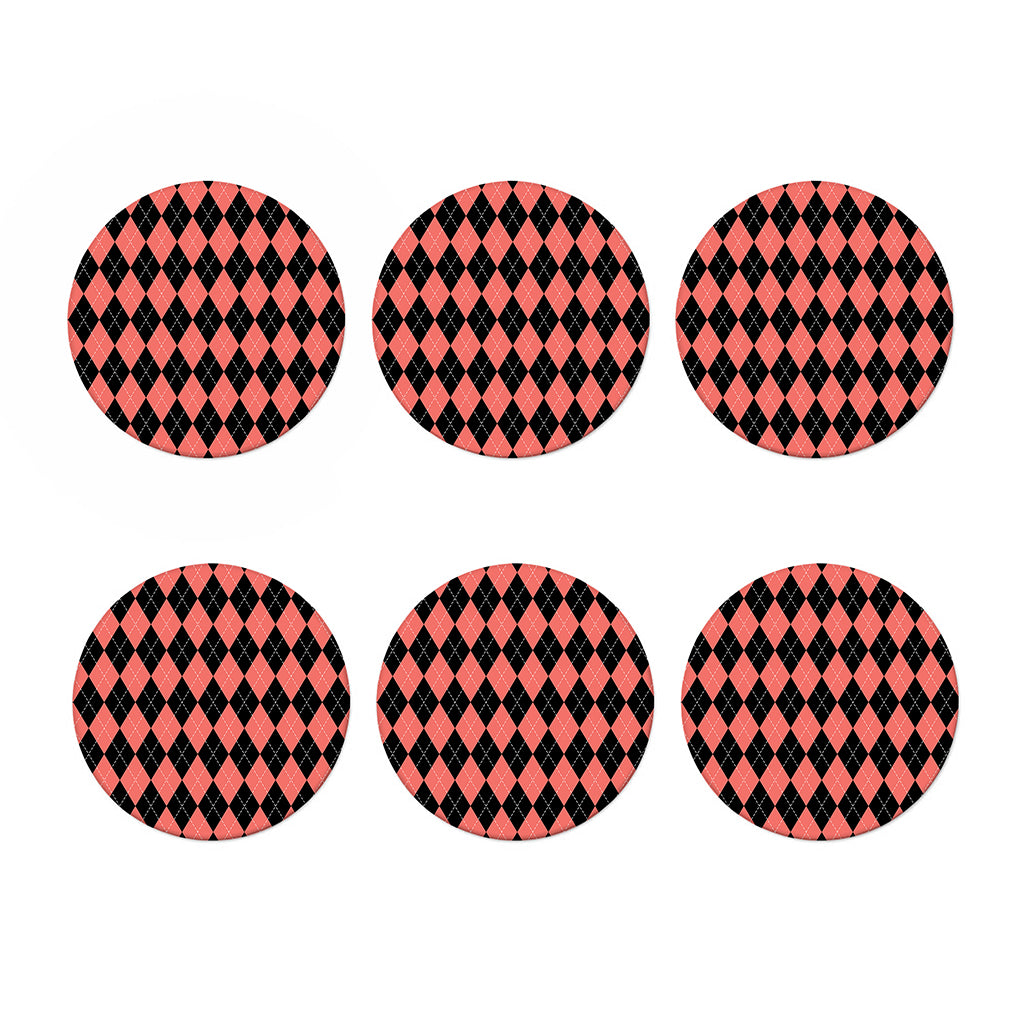 Black And Coral Argyle Pattern Print Coaster Set