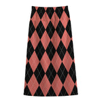 Black And Coral Argyle Pattern Print Cotton Front Slit Maxi Skirt