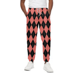 Black And Coral Argyle Pattern Print Cotton Pants