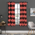 Black And Coral Argyle Pattern Print Curtain