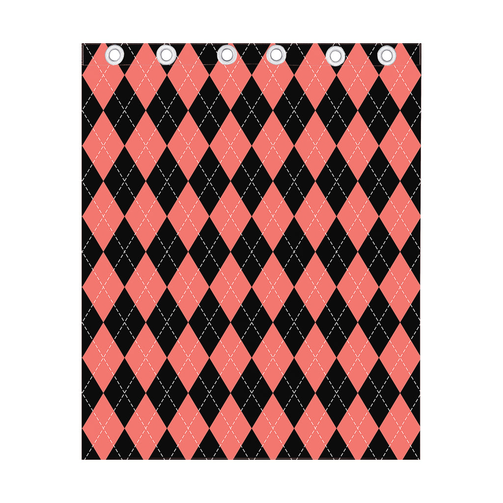 Black And Coral Argyle Pattern Print Curtain