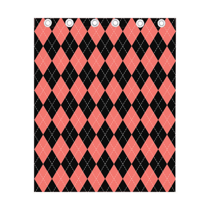 Black And Coral Argyle Pattern Print Curtain