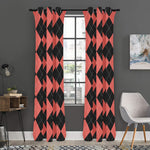 Black And Coral Argyle Pattern Print Curtain