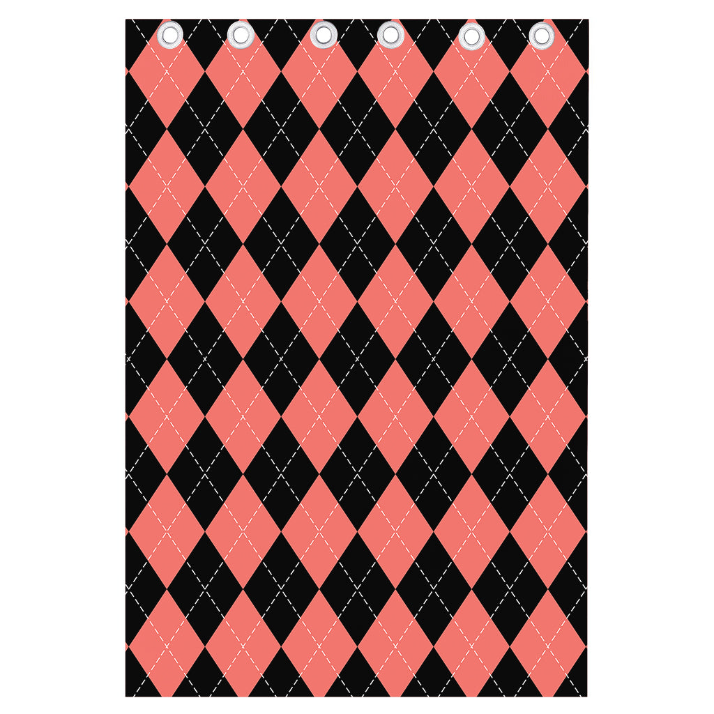Black And Coral Argyle Pattern Print Curtain
