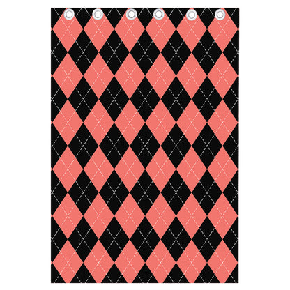 Black And Coral Argyle Pattern Print Curtain