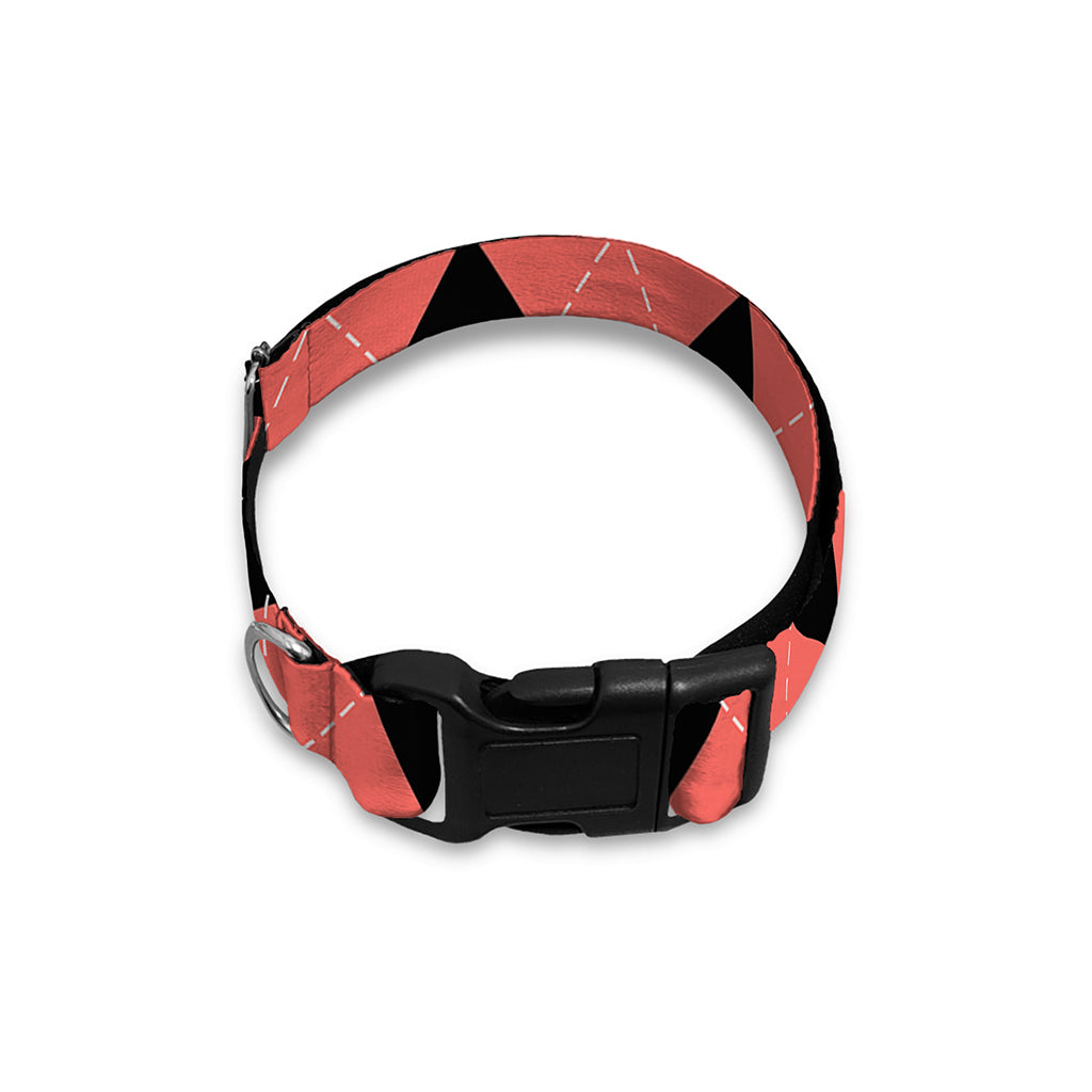 Black And Coral Argyle Pattern Print Dog Collar