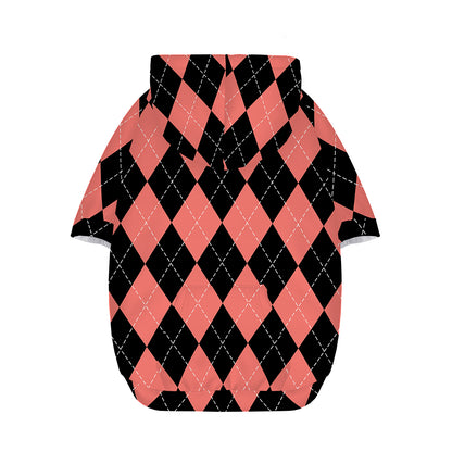 Black And Coral Argyle Pattern Print Dog Zip Up Hoodie