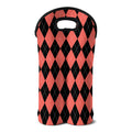 Black And Coral Argyle Pattern Print Double Neoprene Wine Tote