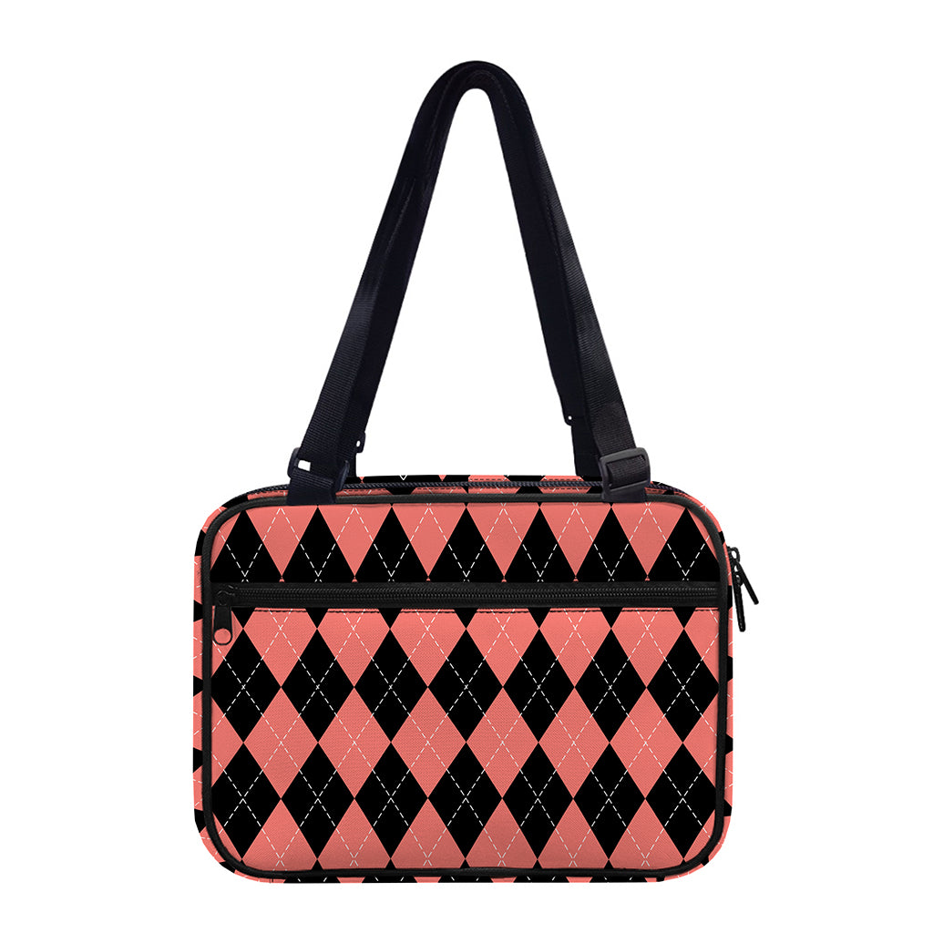 Black And Coral Argyle Pattern Print Double Strap Bible Bag