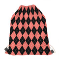 Black And Coral Argyle Pattern Print Drawstring Bag