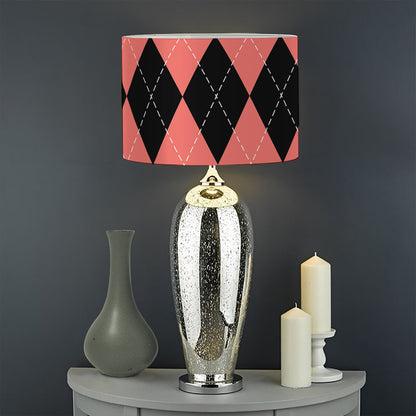 Black And Coral Argyle Pattern Print Drum Lamp Shade
