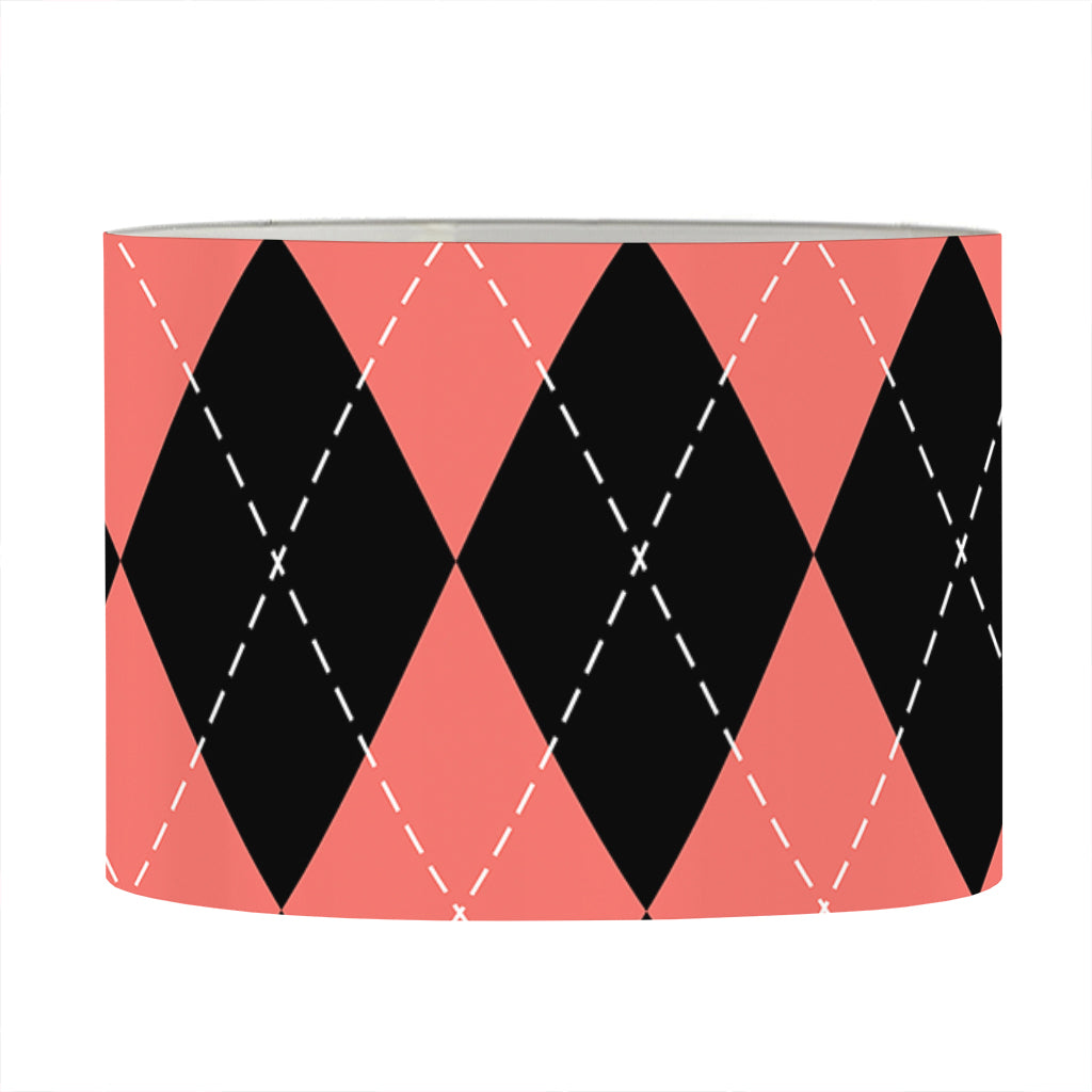 Black And Coral Argyle Pattern Print Drum Lamp Shade