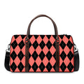Black And Coral Argyle Pattern Print Duffel Bag