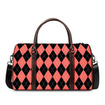 Black And Coral Argyle Pattern Print Duffle Bag