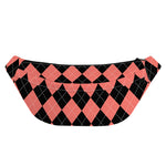 Black And Coral Argyle Pattern Print Fanny Pack