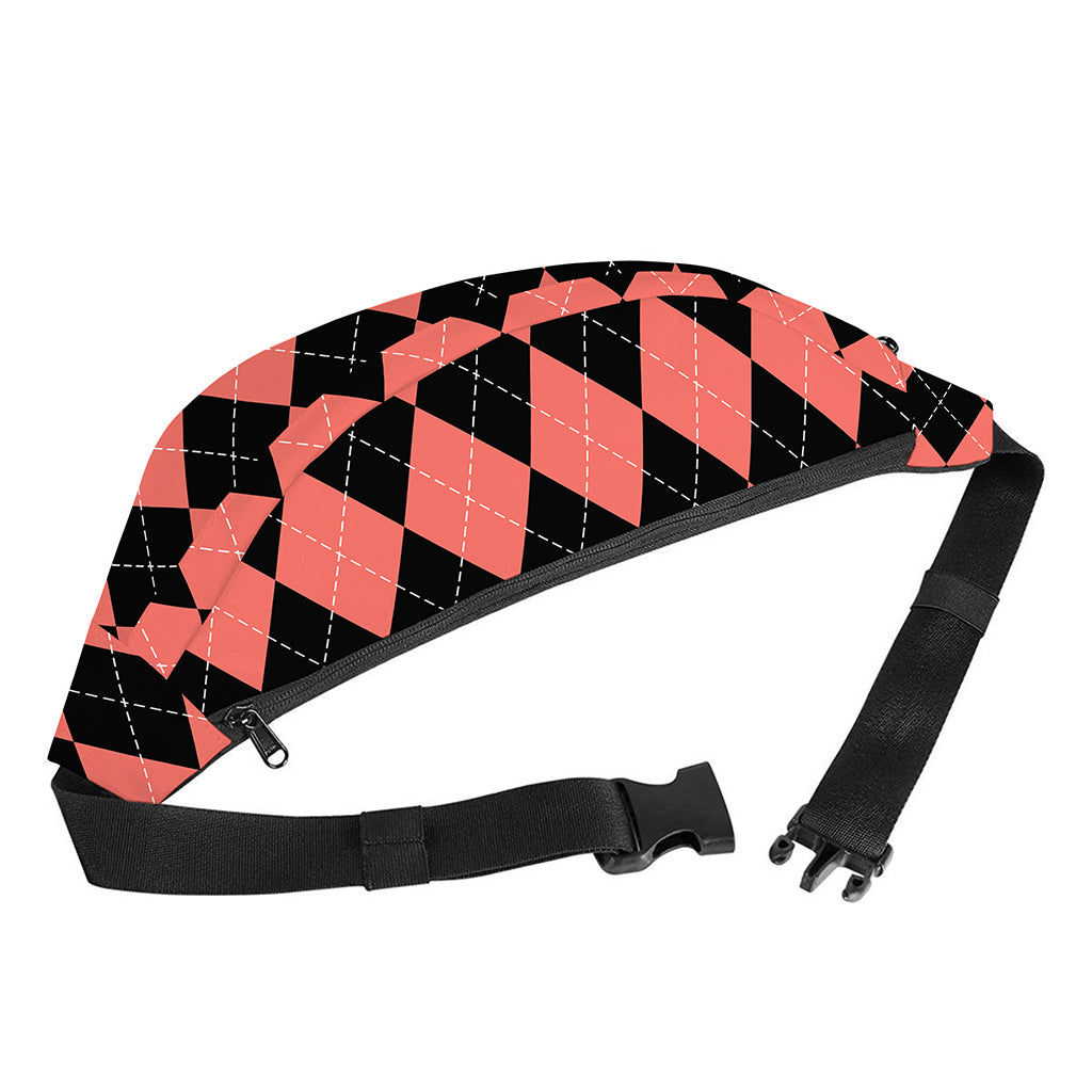 Black And Coral Argyle Pattern Print Fanny Pack