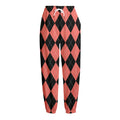 Black And Coral Argyle Pattern Print Fleece Lined Knit Pants