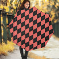 Black And Coral Argyle Pattern Print Foldable Umbrella