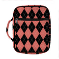 Black And Coral Argyle Pattern Print Front Pocket Bible Bag