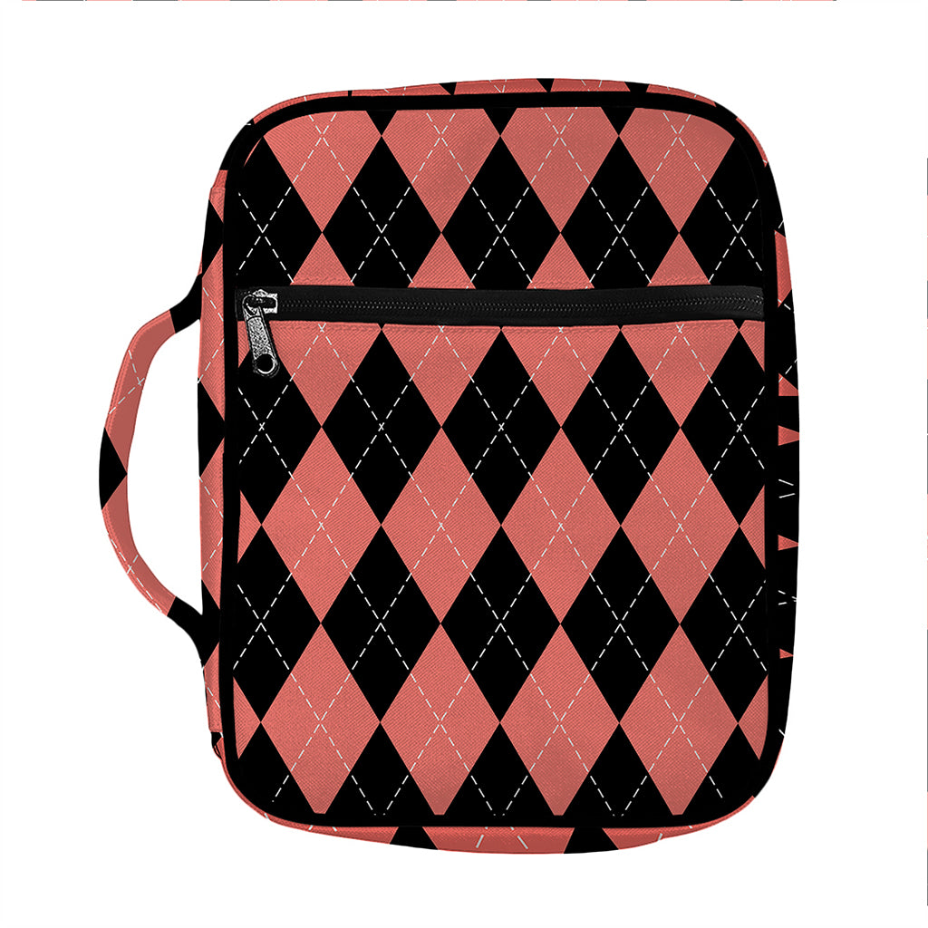 Black And Coral Argyle Pattern Print Front Pocket Bible Bag