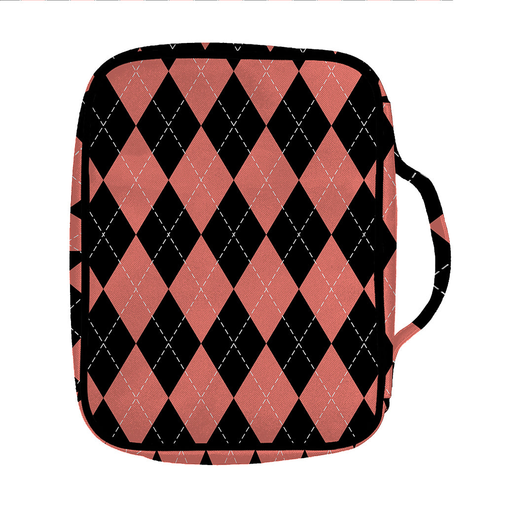Black And Coral Argyle Pattern Print Front Pocket Bible Bag