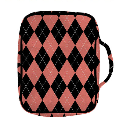 Black And Coral Argyle Pattern Print Front Pocket Bible Bag