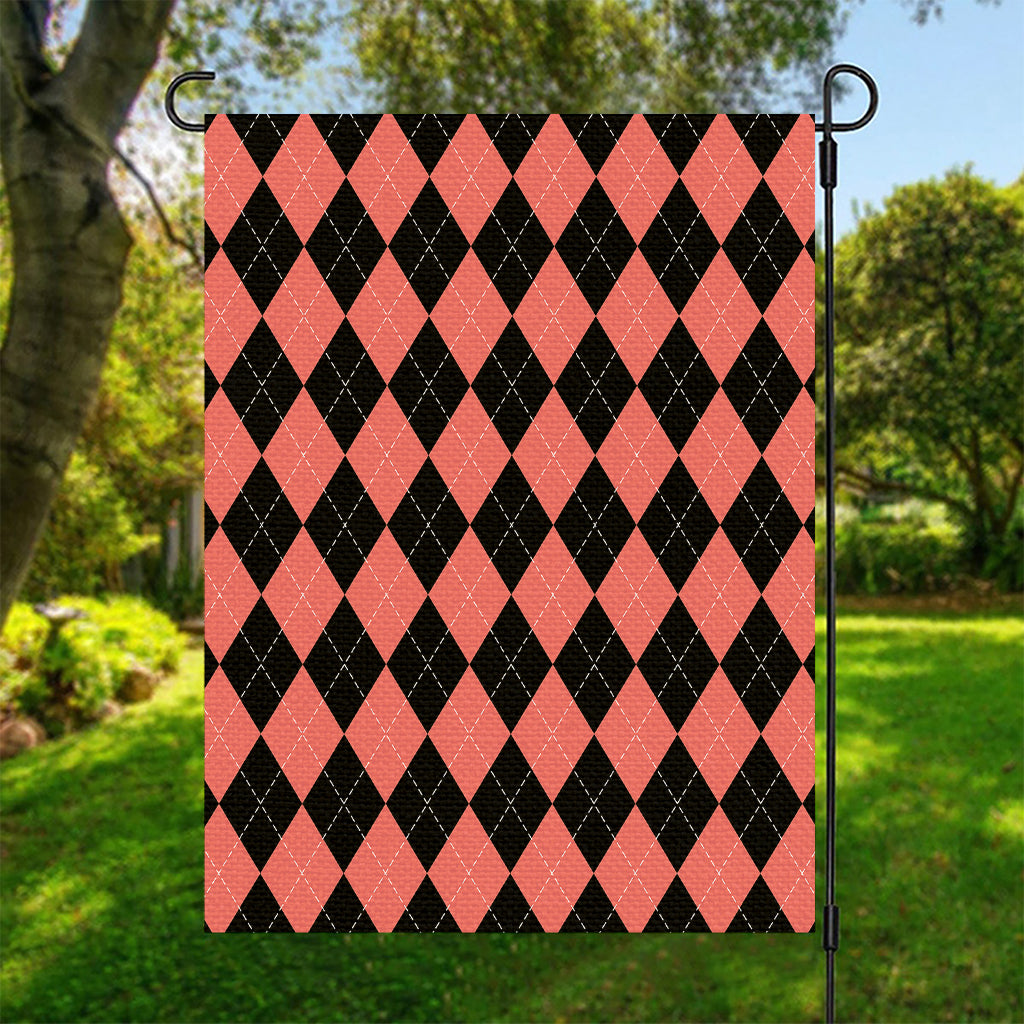 Black And Coral Argyle Pattern Print Garden Flag