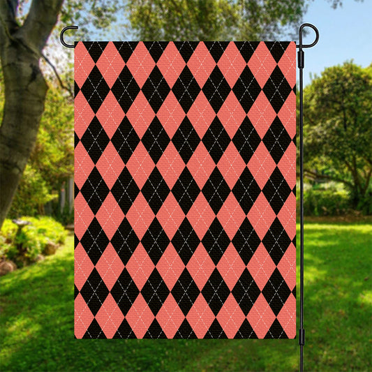 Black And Coral Argyle Pattern Print Garden Flag
