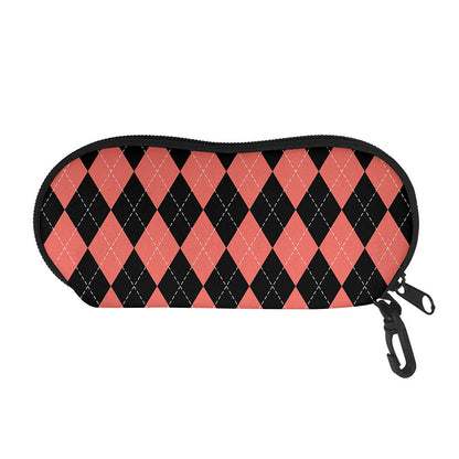 Black And Coral Argyle Pattern Print Glasses Case