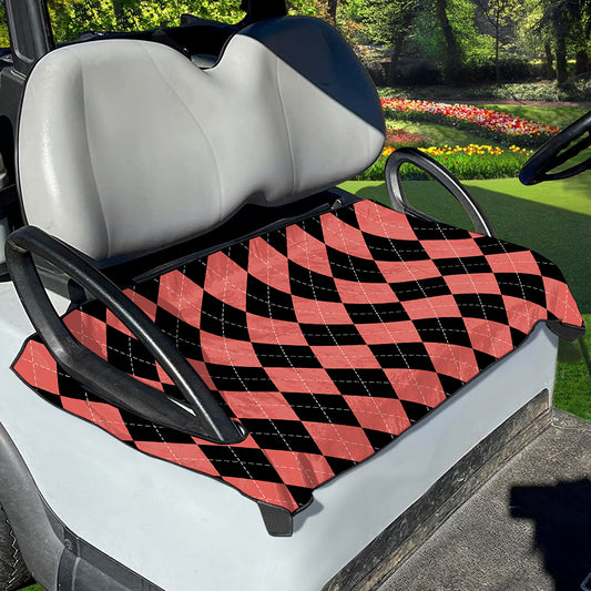 Black And Coral Argyle Pattern Print Golf Cart Seat Cover