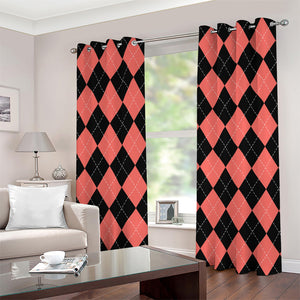 Black And Coral Argyle Pattern Print Grommet Curtains