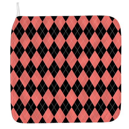 Black And Coral Argyle Pattern Print Hand Towel