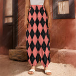Black And Coral Argyle Pattern Print Harem Pants