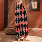 Black And Coral Argyle Pattern Print Harem Pants