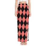 Black And Coral Argyle Pattern Print High Slit Maxi Skirt
