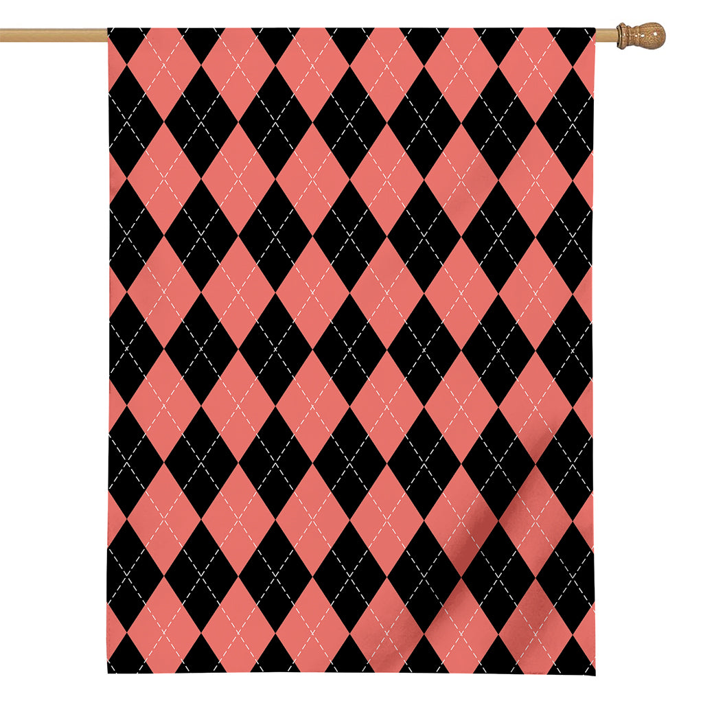 Black And Coral Argyle Pattern Print House Flag